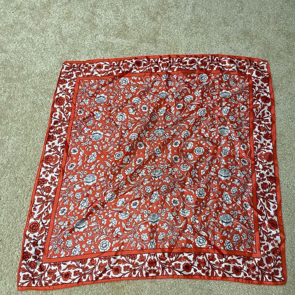 VTG Vibrant Orange and White Floral Square Scarf